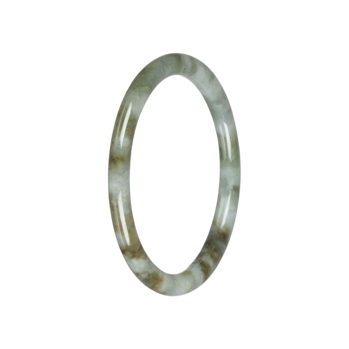 Untreated Light Grey with Olive Green Traditional Jade Bangle - 61mm Petite Round