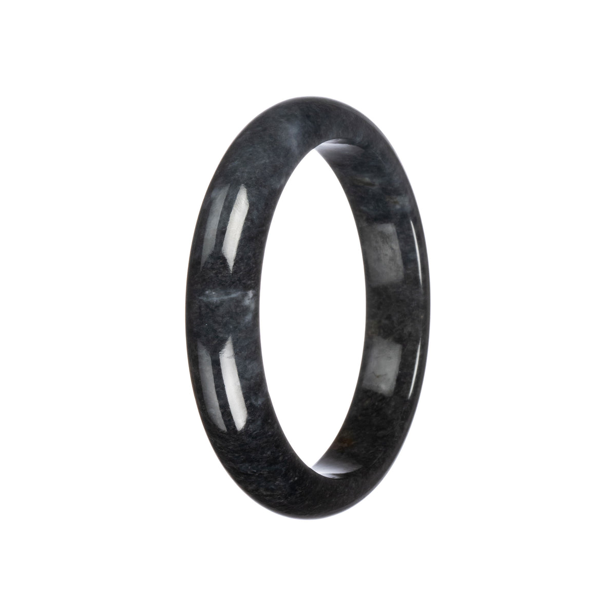 Untreated Black Jadeite Bangle - 58mm Half Moon