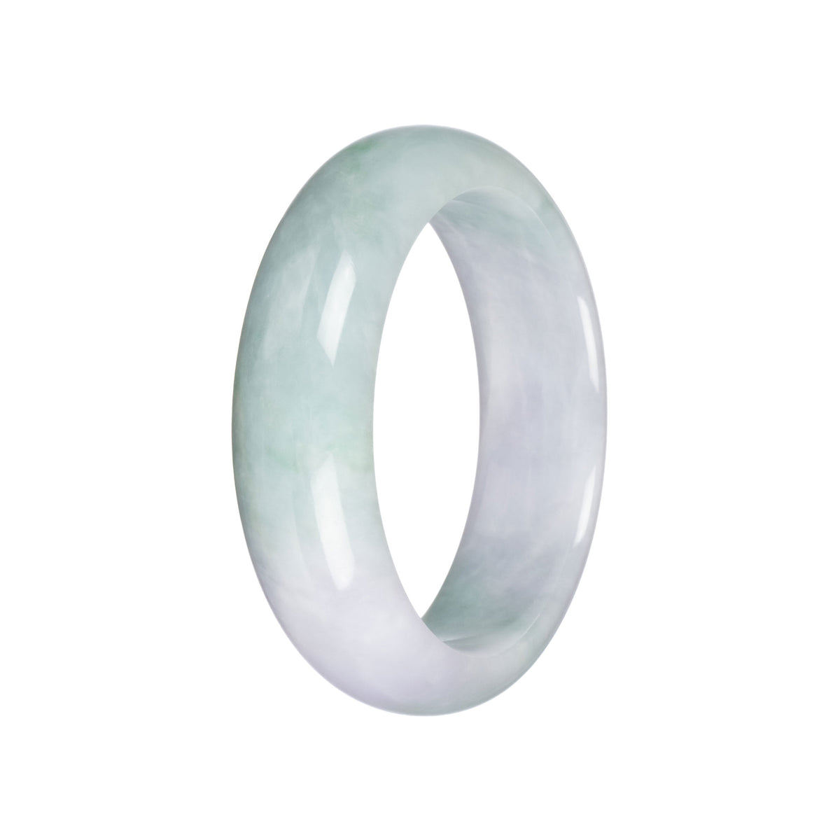 Grade A Light Green with Pale Lavender Burma Jade Bangle - 56mm Half Moon