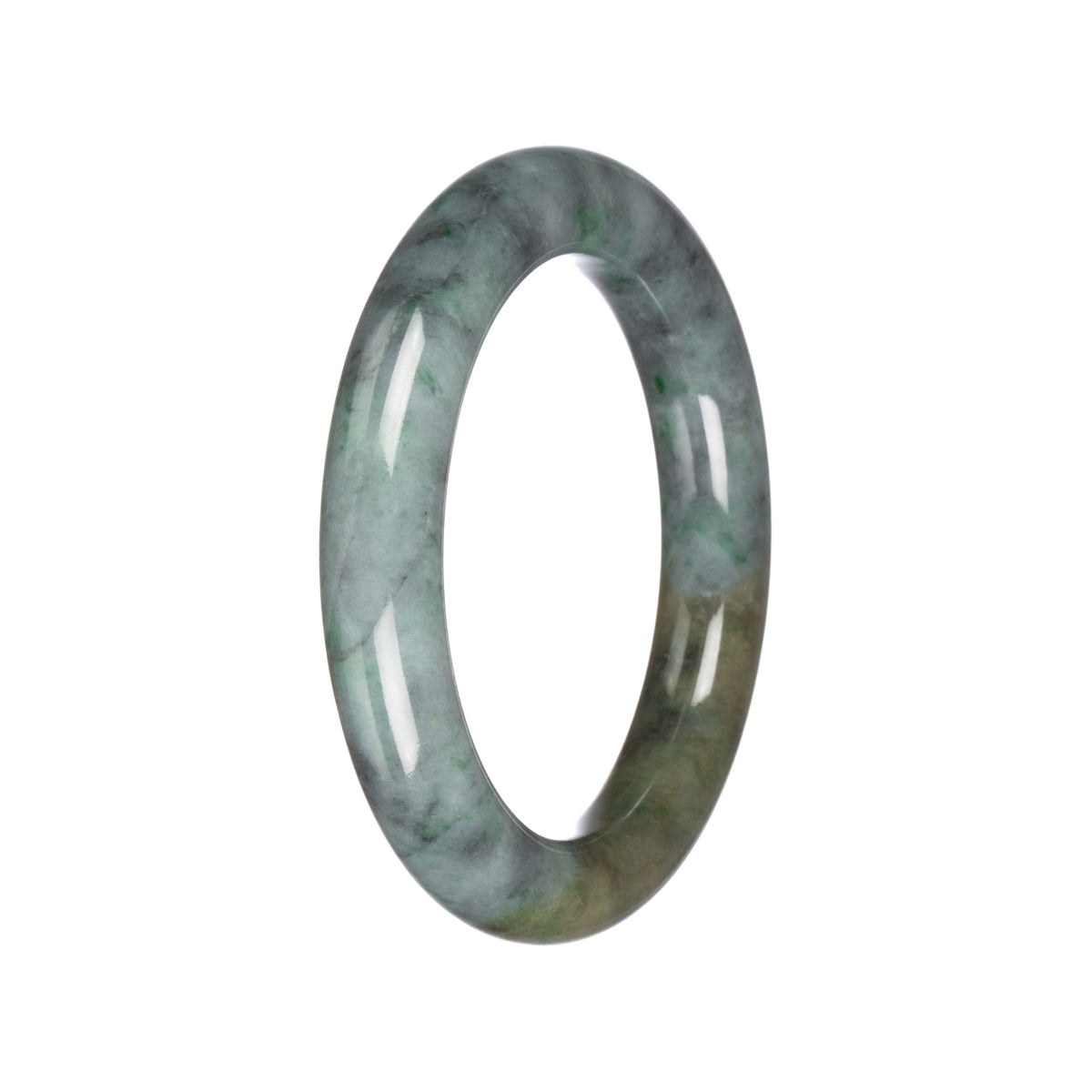 Untreated Grey and Brown with Green Pattern Jadeite Jade Bangle - 57mm Round