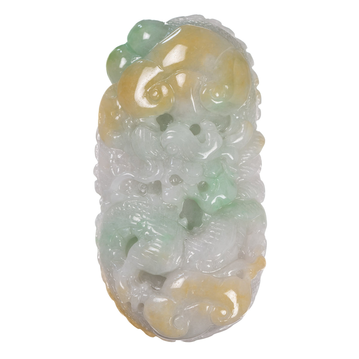 Carved Flying Dragon in Cloud Jade Pendant - Authentic Burmese Jade