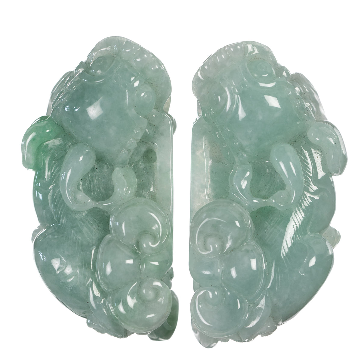 Paired Jade Pixiu Pendants - Genuine Burmese Jade