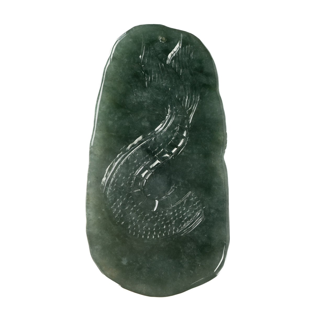 Carved Green Jade Dragon Pendant - Grade A Jadeite