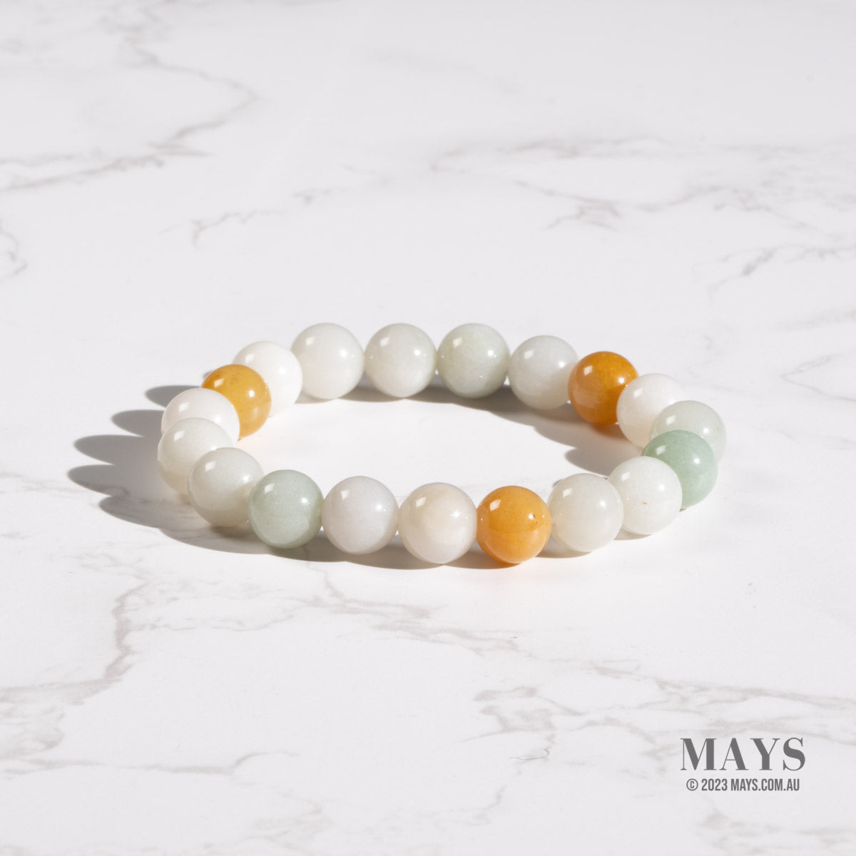 Three Colour Jade Bead Bracelet with Topaz - 10mm