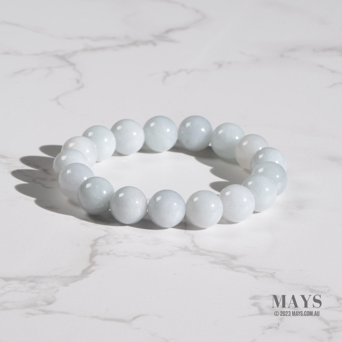 White Jadeite Jade Bead Bracelet - 10mm