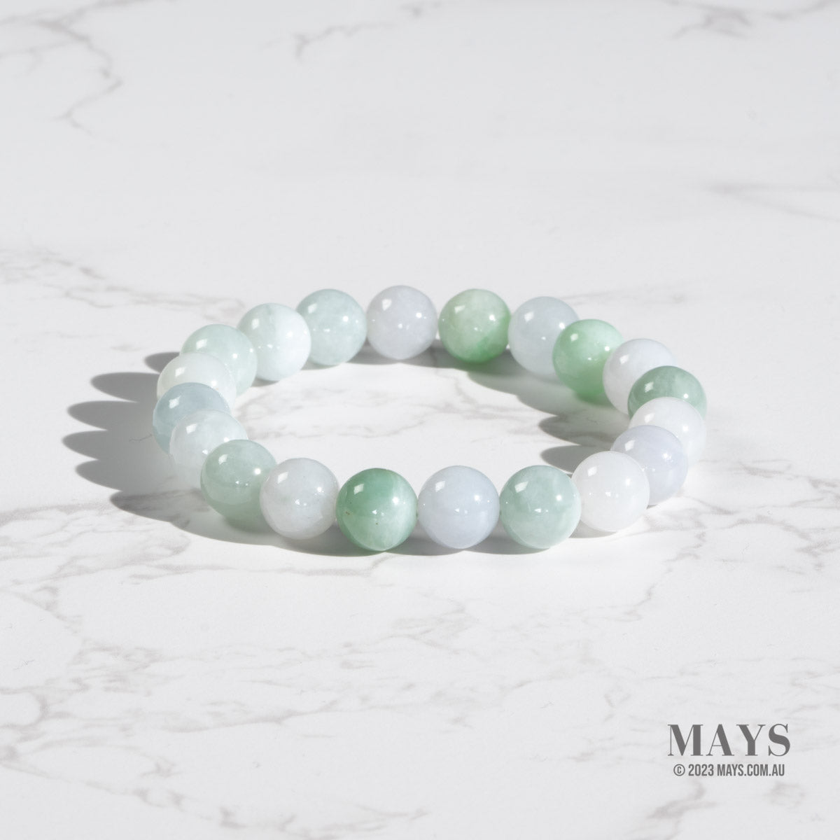 Pale Green and White Jadeite Jade Bead Bracelet - 9mm