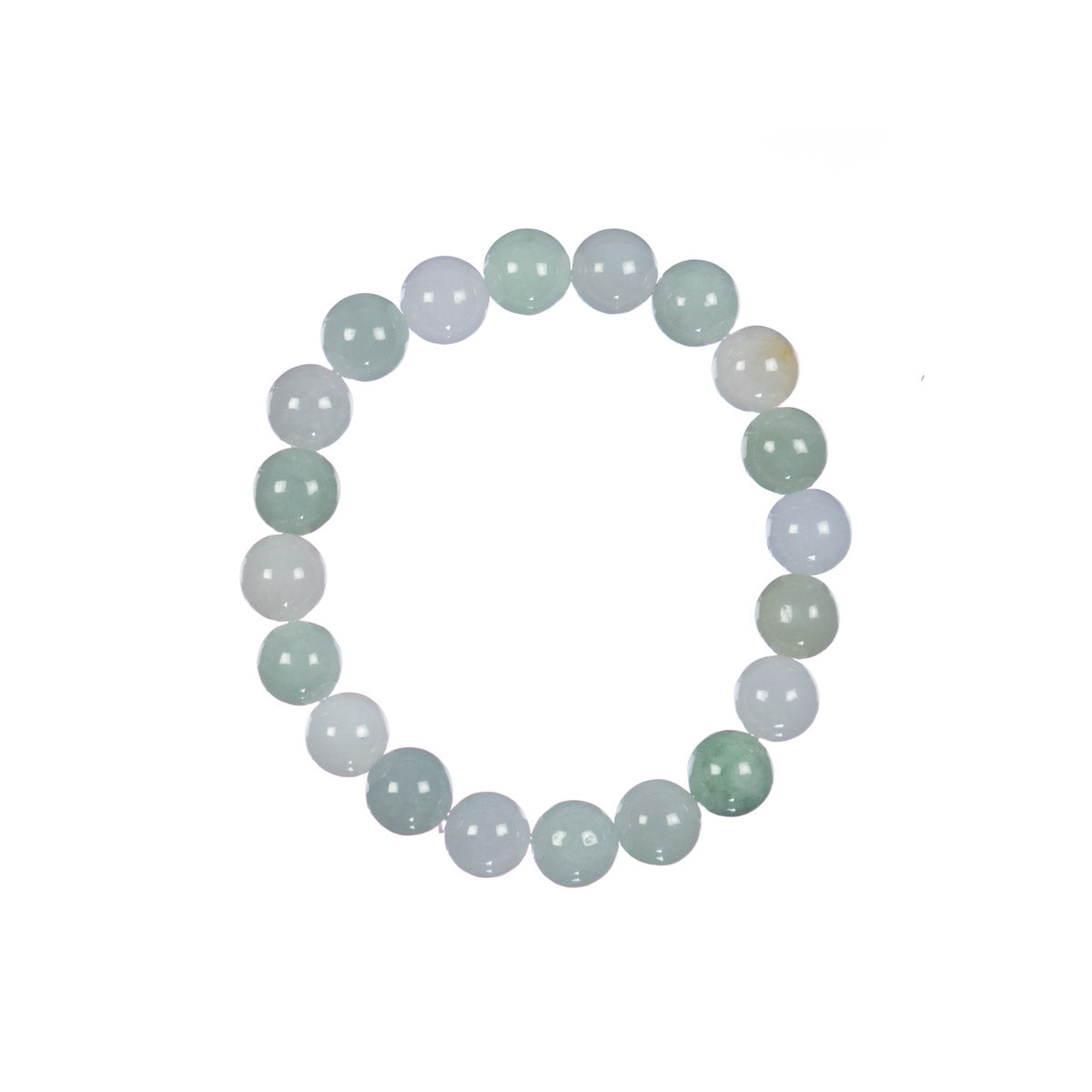 Pale Green and White Jadeite Jade Bead Bracelet - 9mm