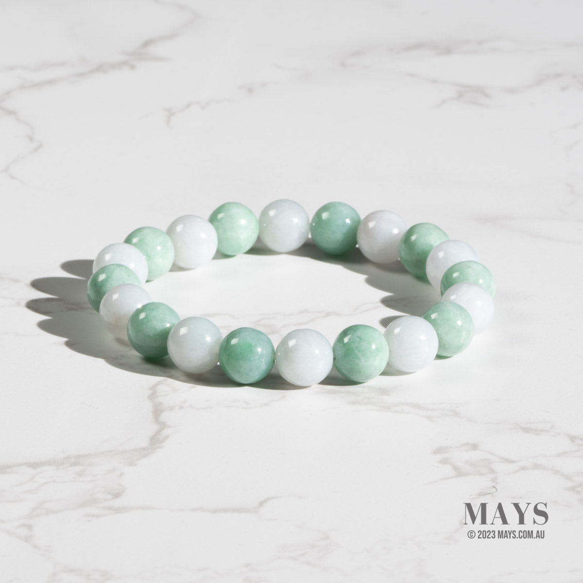 Light Green and White Jadeite Jade Bead Bracelet - 9mm