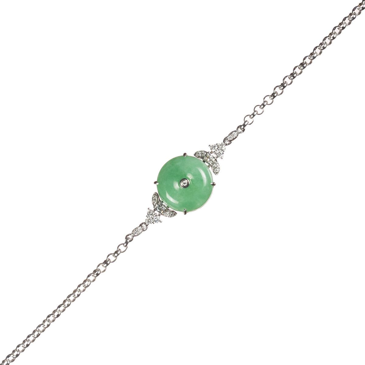 Jadeite Jade Bracelet with 18K White Gold & Diamonds