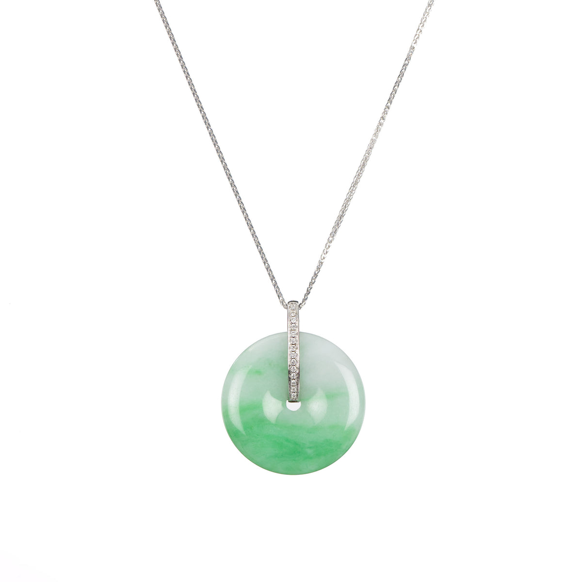 Jade Disc Pendant in 18K White Gold & Diamonds (PingAnKou)