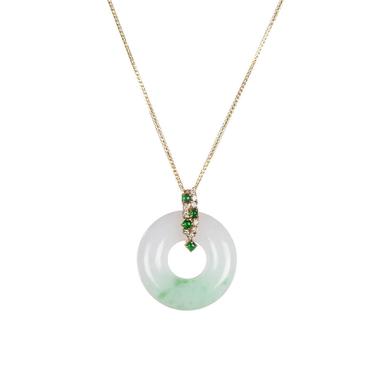 White Jade Donut Pendant with Diamonds