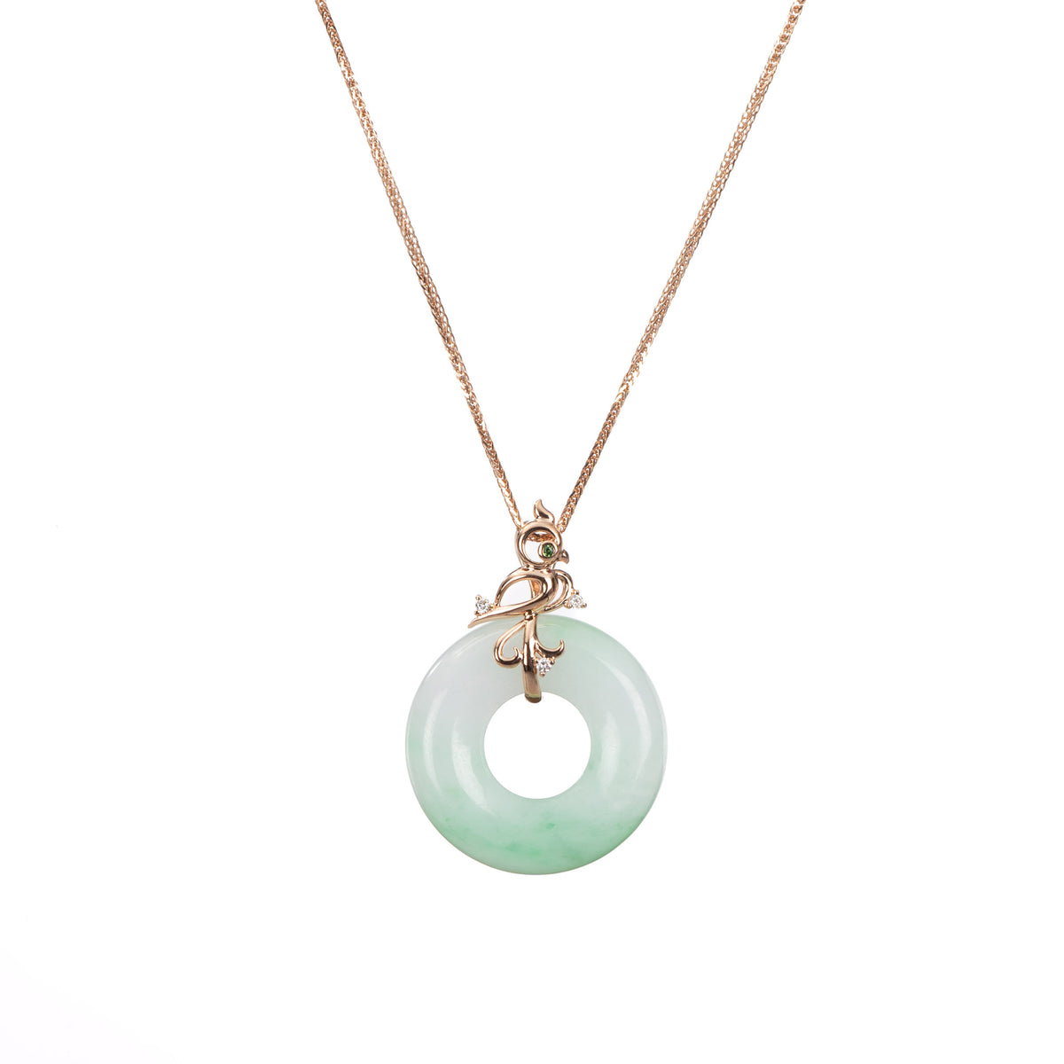 18K Rose Gold Light Green Jade Donut Pendant - Birdie