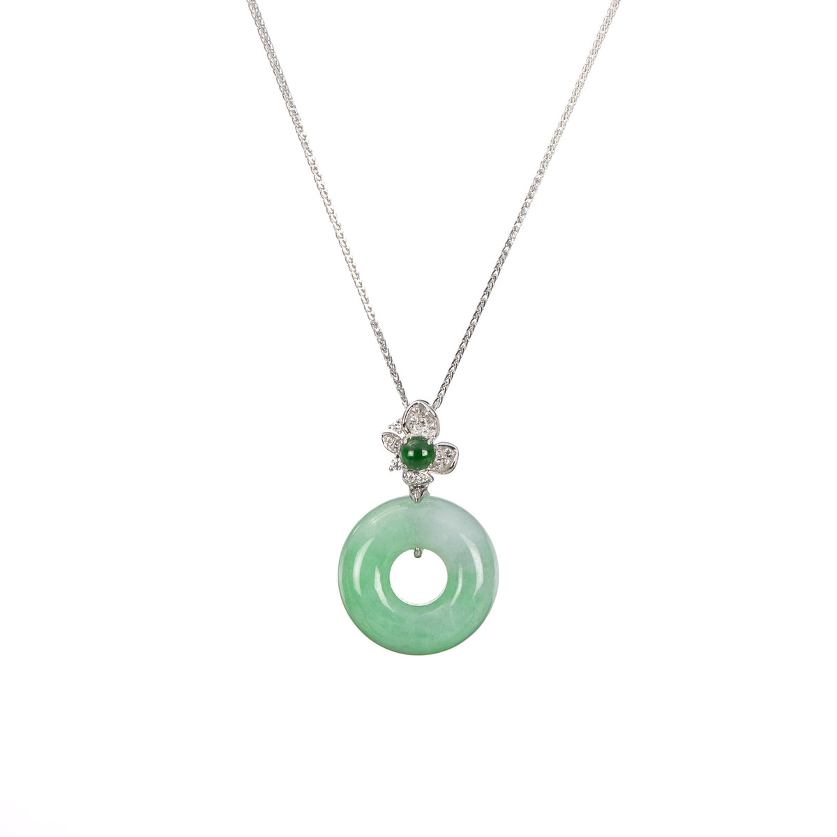 Petite Floral Jadeite Jade Donut Pendant