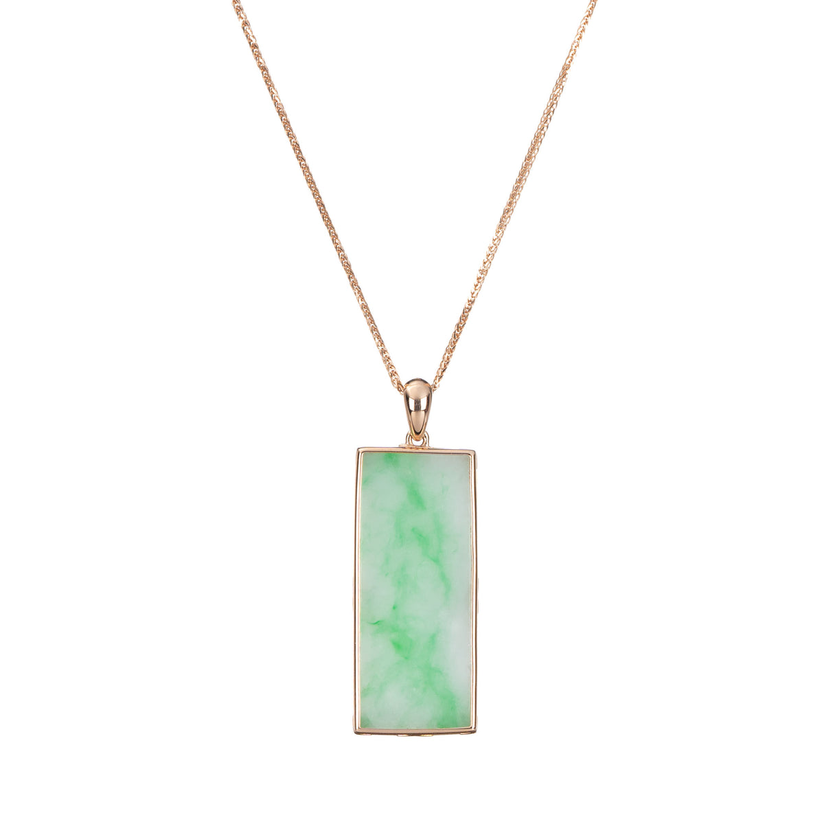 Rectangular Rose Gold Jadeite Jade Pendant - Floral Frame