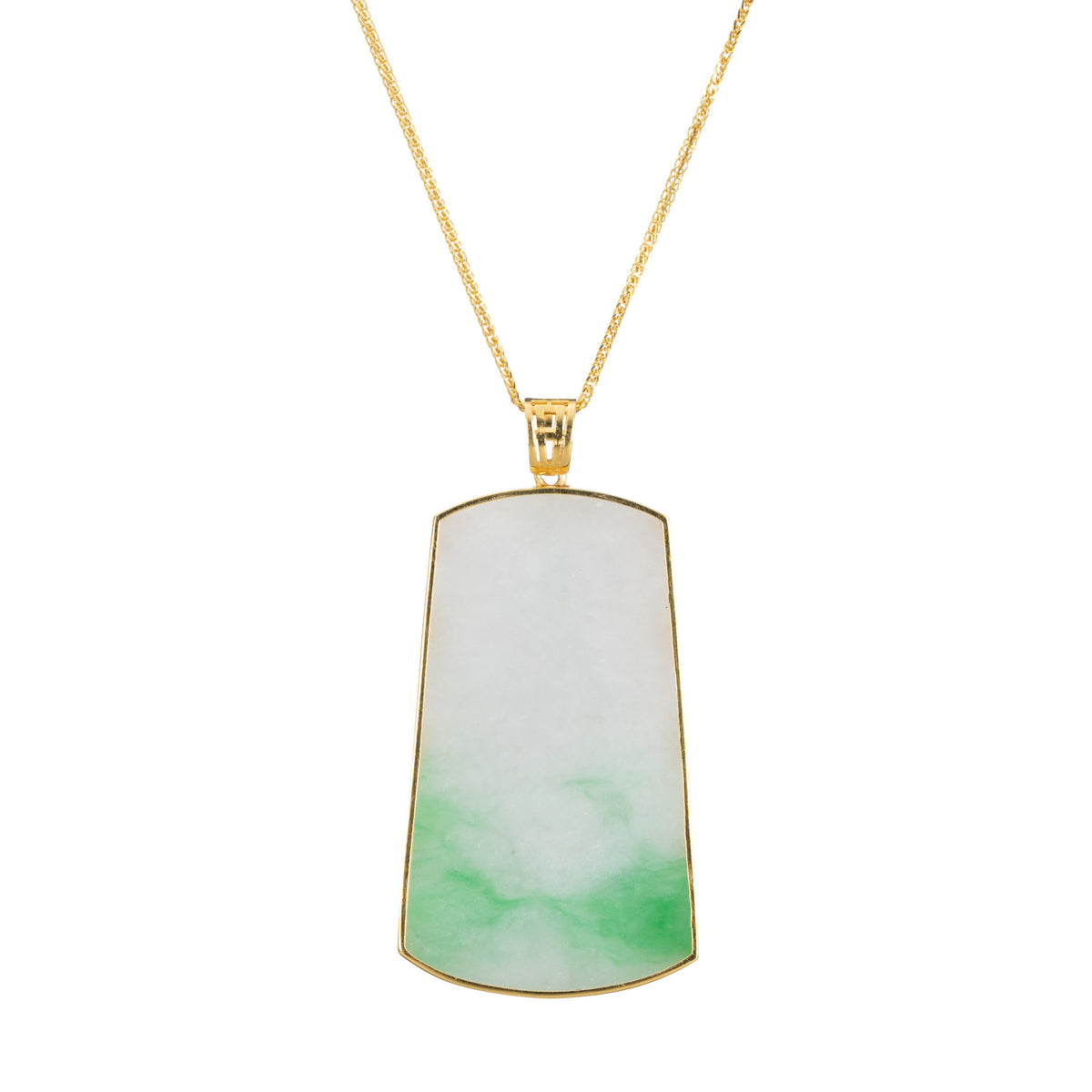 Trapezoid Jadeite Jade Pendant - Floral Frame in 18K Yellow Gold