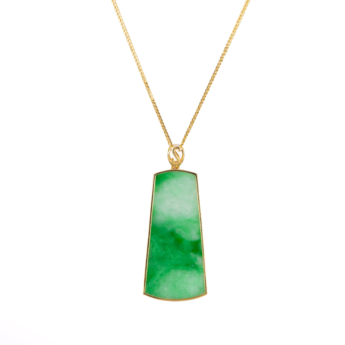 Trapezoid Green Flower Jadeite Jade Pendant - Floral Frame