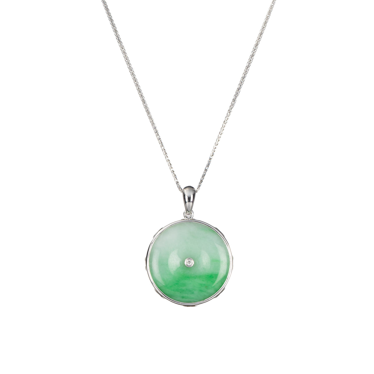 18K White Gold and Diamond Jadeite Disc Pendant