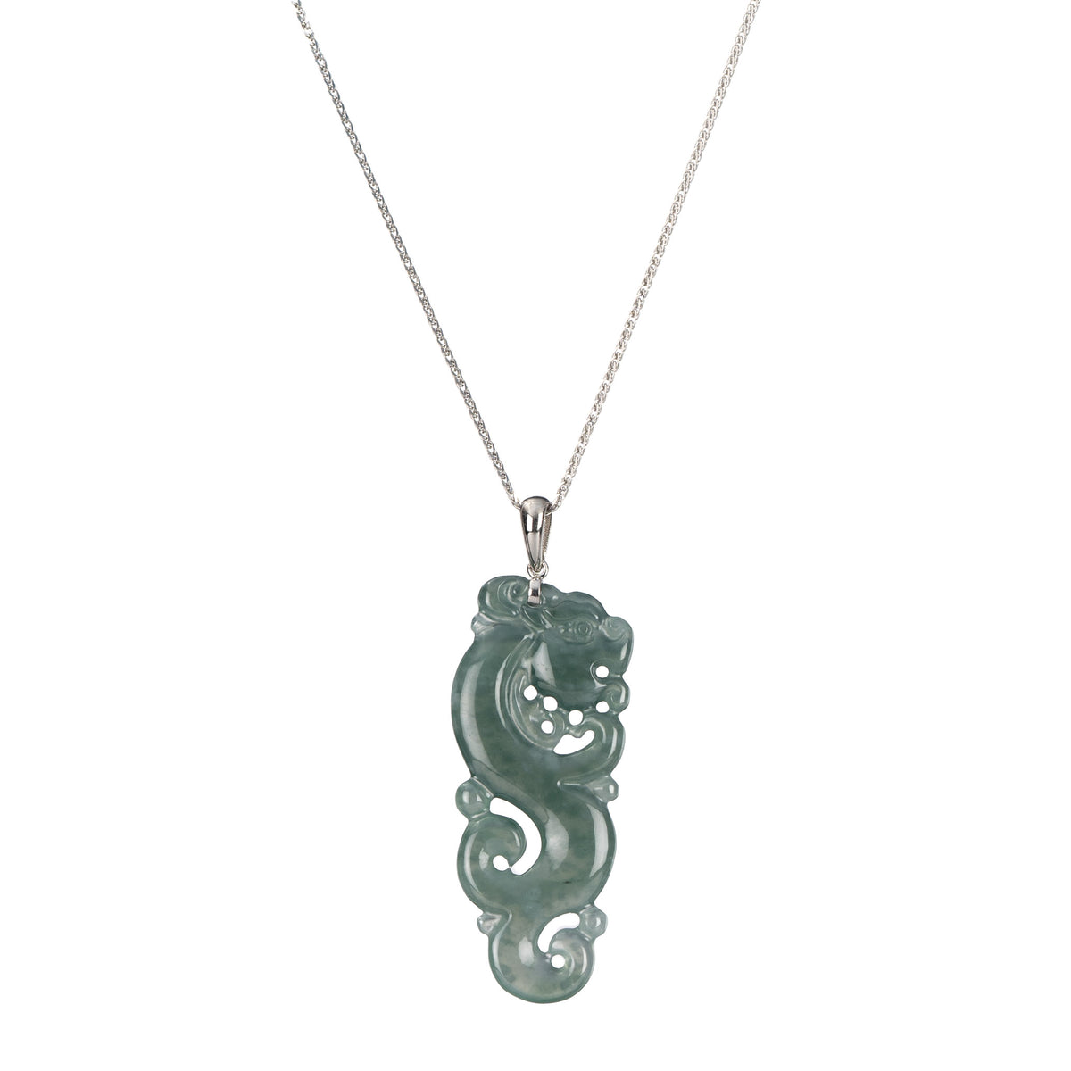 Jadeite Dragon Pendant in 18K White Gold