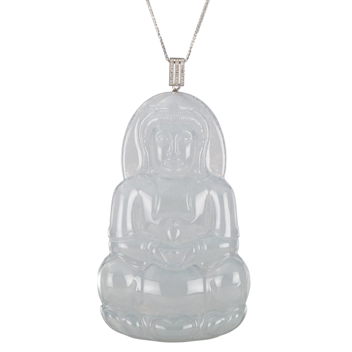 Icy White Guanyin Jadeite Jade Pendant