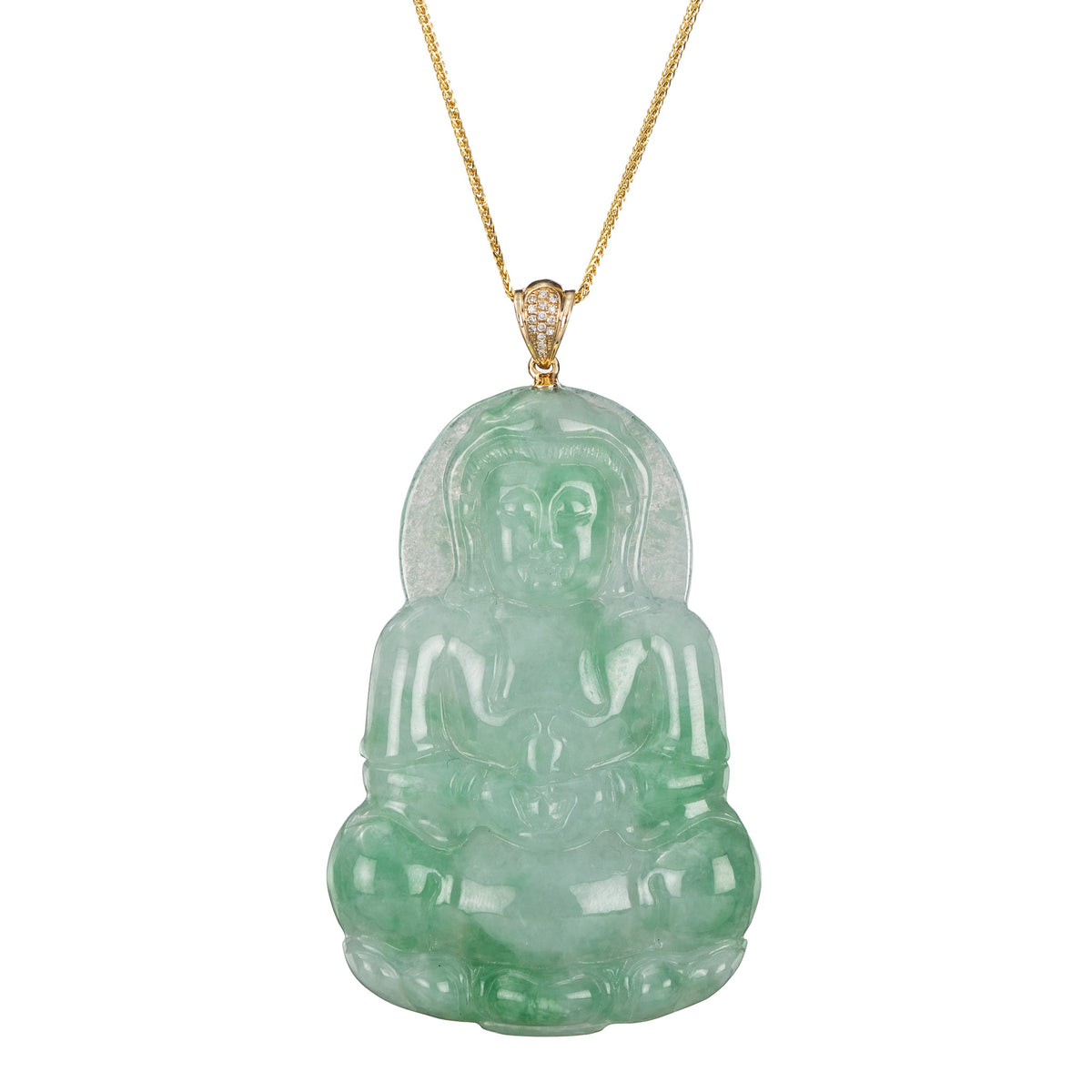 Highly Translucent Green & White GuanYin Jadeite Jade Pendant