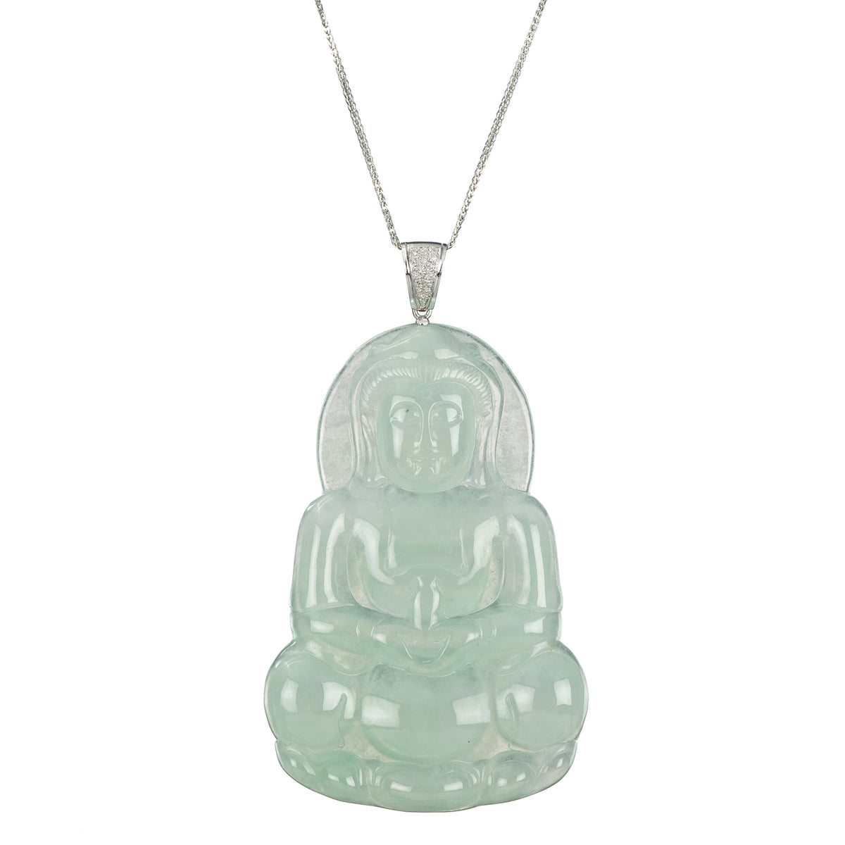 Icy Light Green GuanYin Jadeite Jade Pendant - Grade A