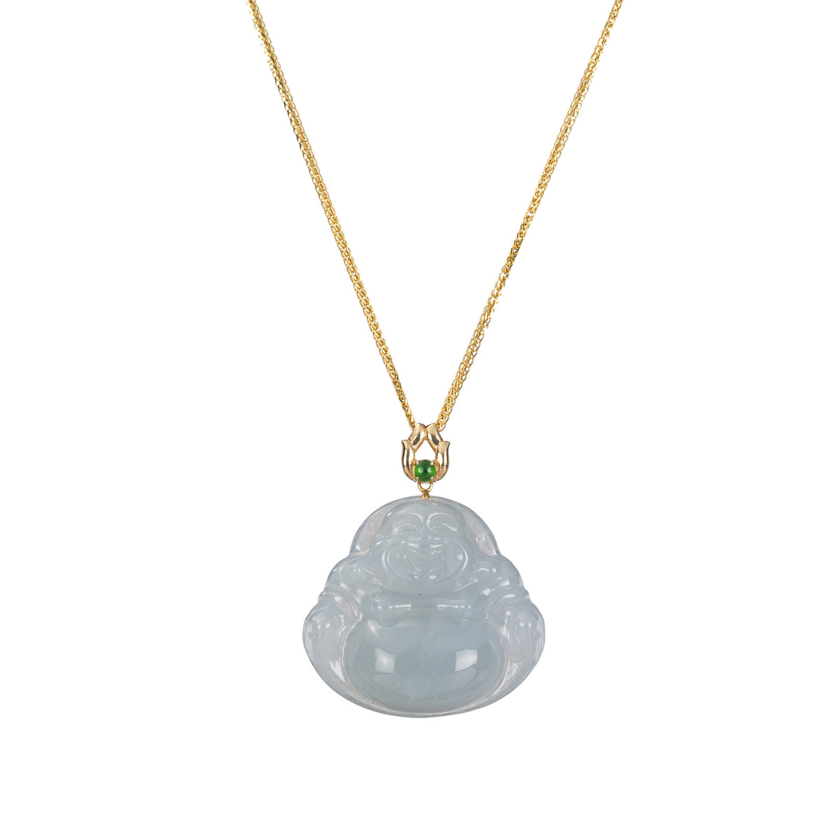 Small Yellow Gold Laughing Buddha Jade Necklace