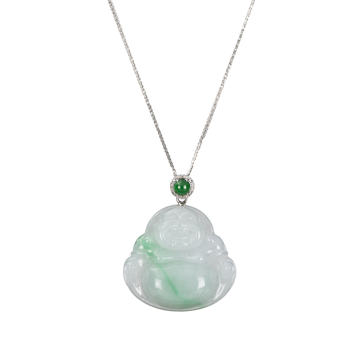 Laughing Buddha Jadeite Jade Necklace with Diamonds