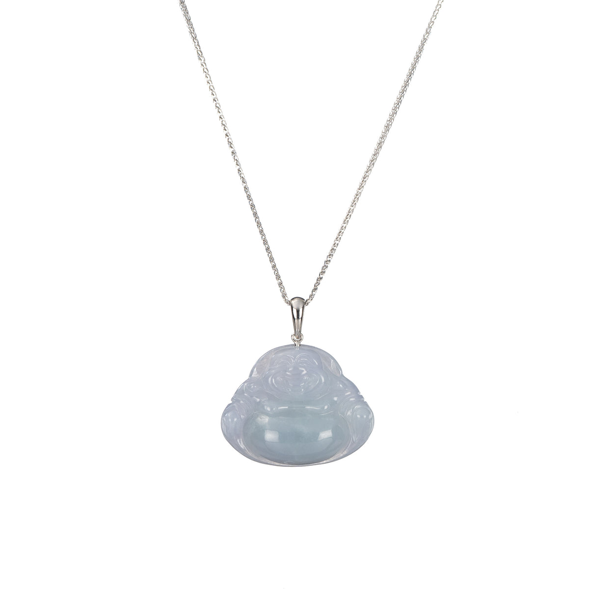 Petite Bluish Lavender Laughing Buddha Jade Pendant