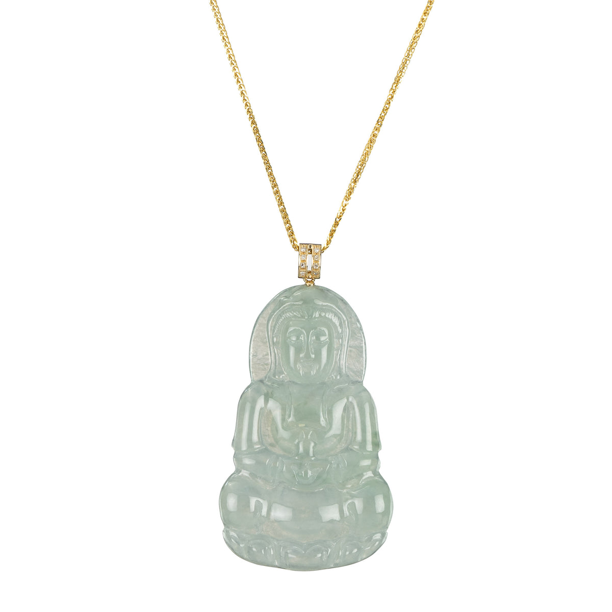 Icy Light Green GuanYin Jade Necklace - Goddess of Mercy