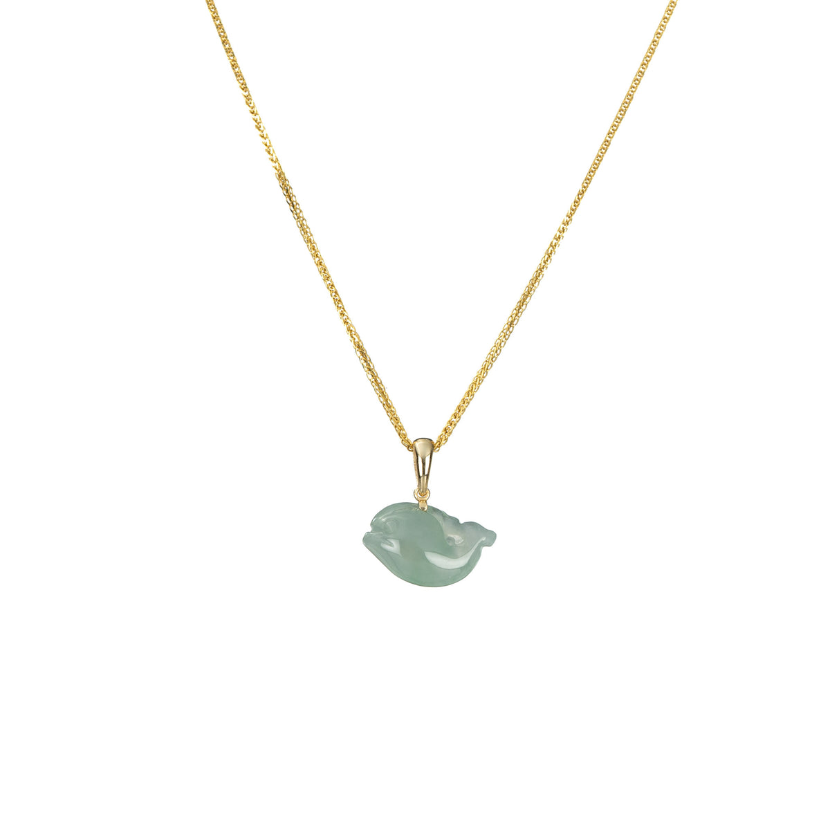 18K Yellow Gold Women's Jade Dolphin Pendant