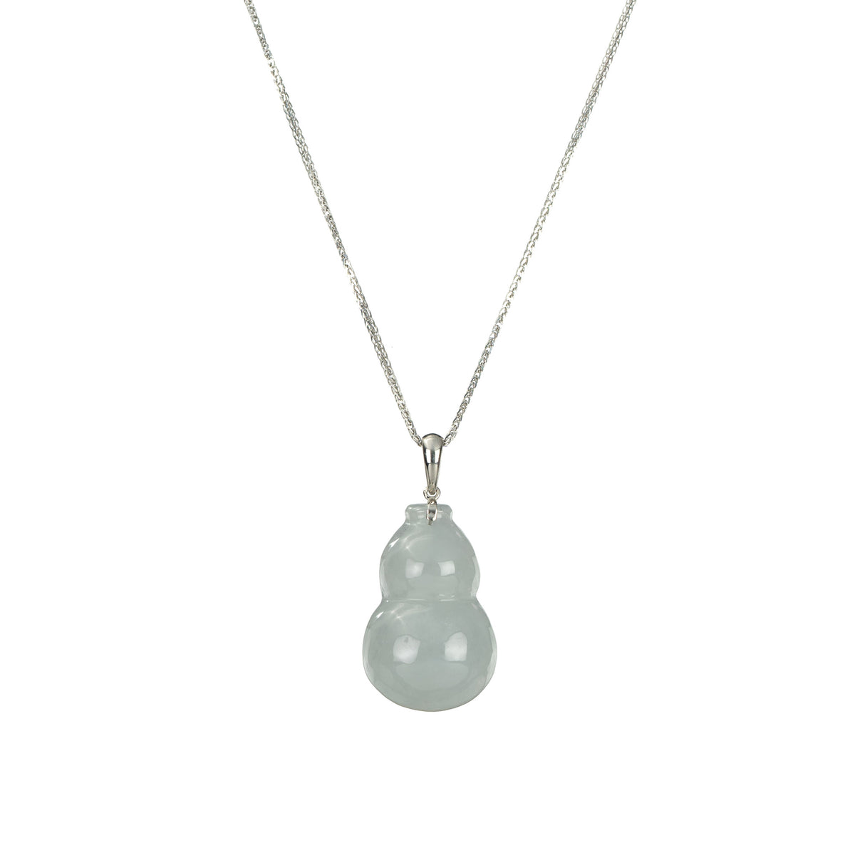 White Jadeite Jade Hulu Necklace with 18K White Gold