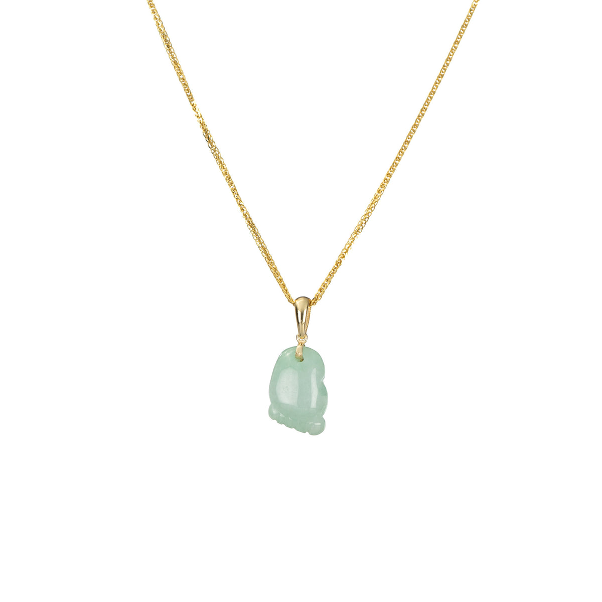 Green Baby Foot Jadeite Jade Pendant -18K Yellow Gold