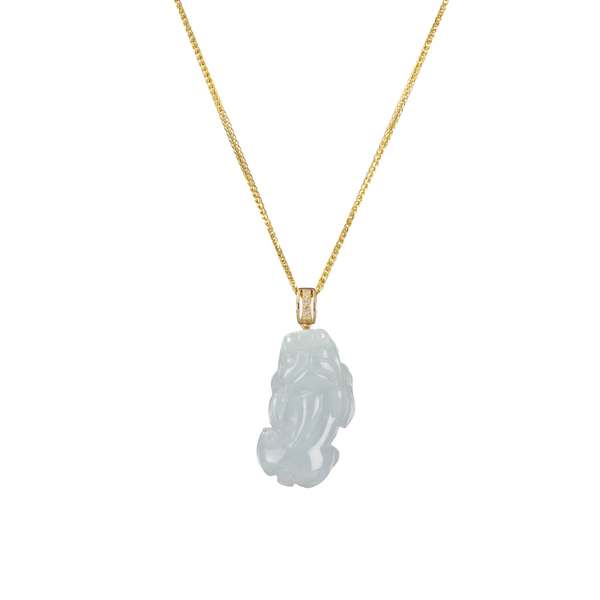 Jade Pixiu Pendant with Diamonds - Genuine Burmese Jade