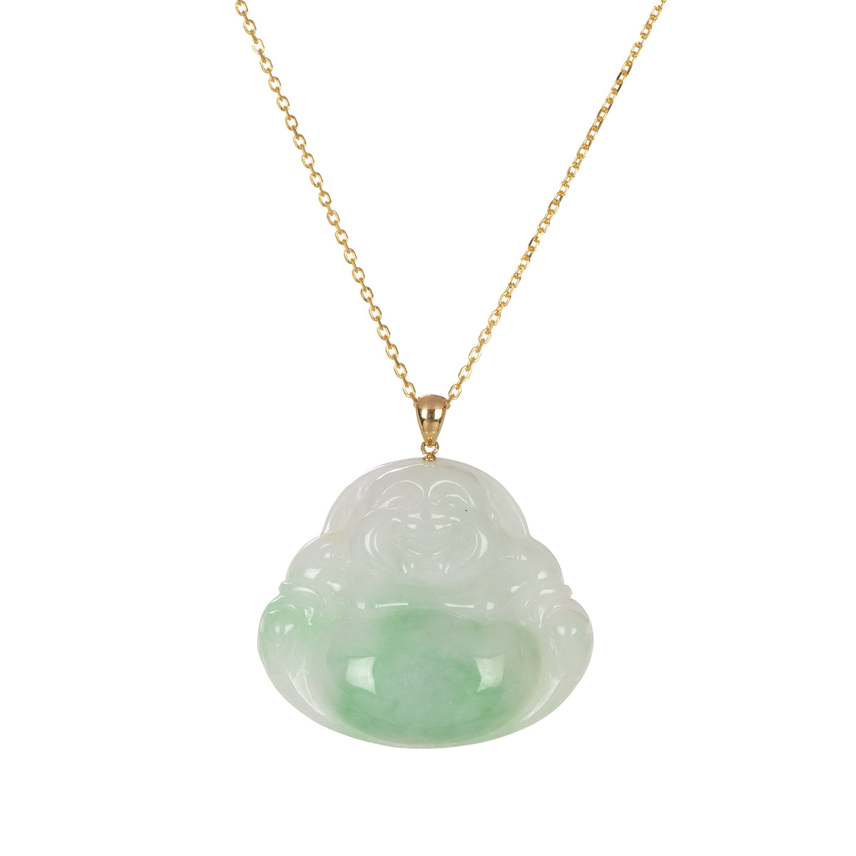 Gold Happy Buddha Jade Pendant - 18K Yellow Gold