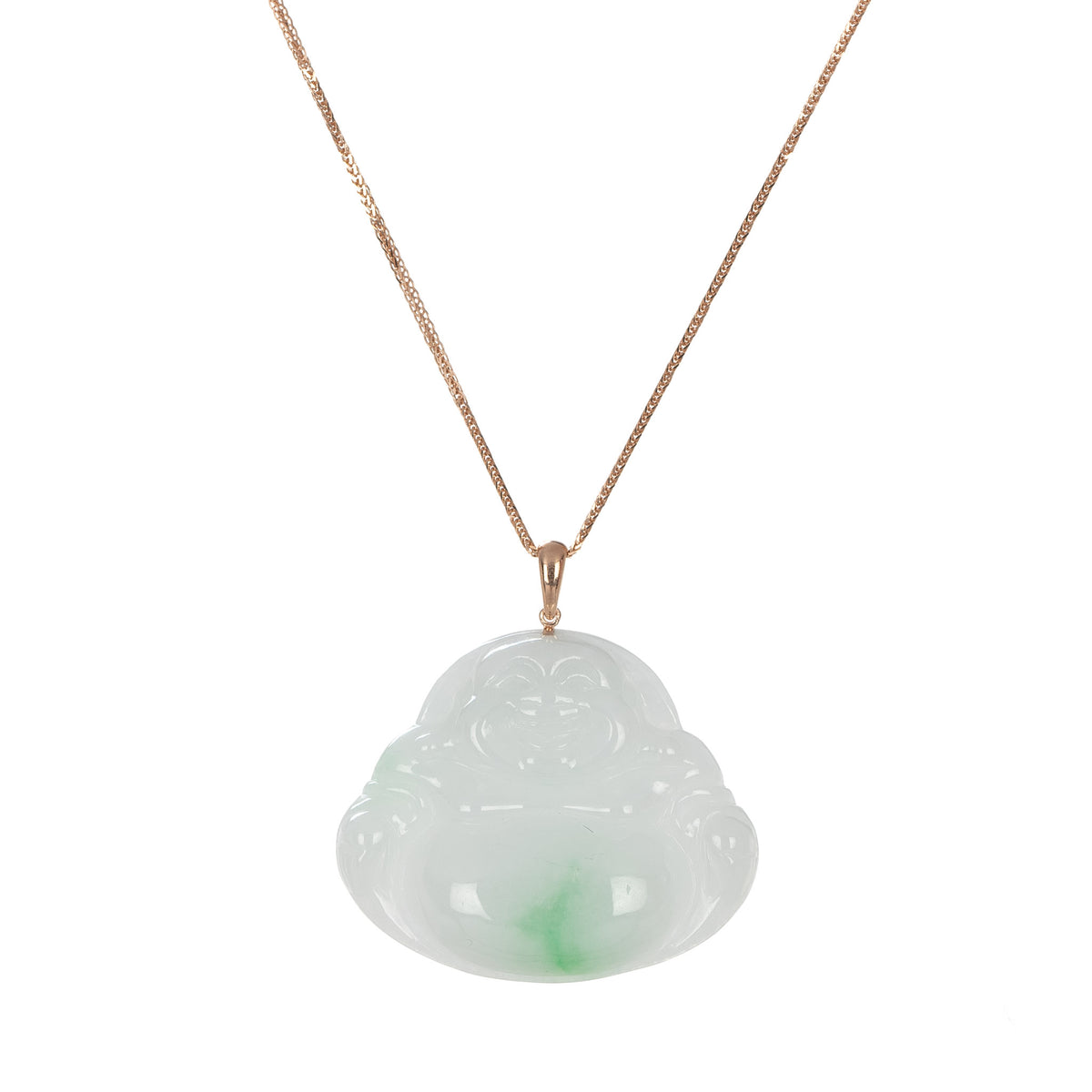 Real Fat Buddha Jadeite Jade Pendant - 18K White Gold