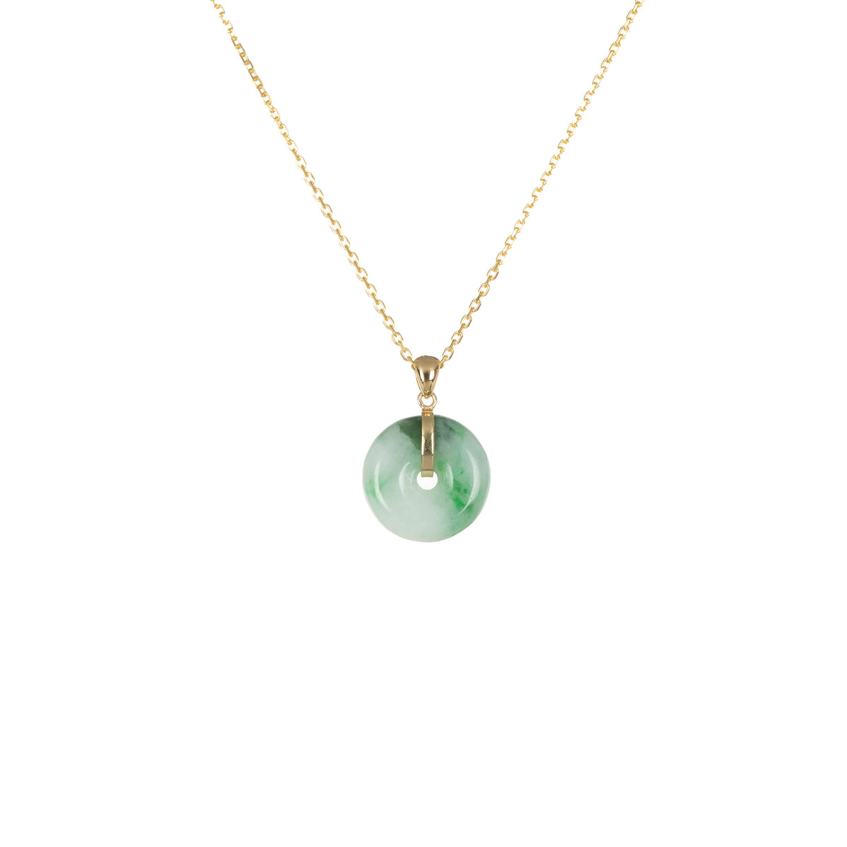 18K White with Green Pattern Jade Pendant - Kandy Donut