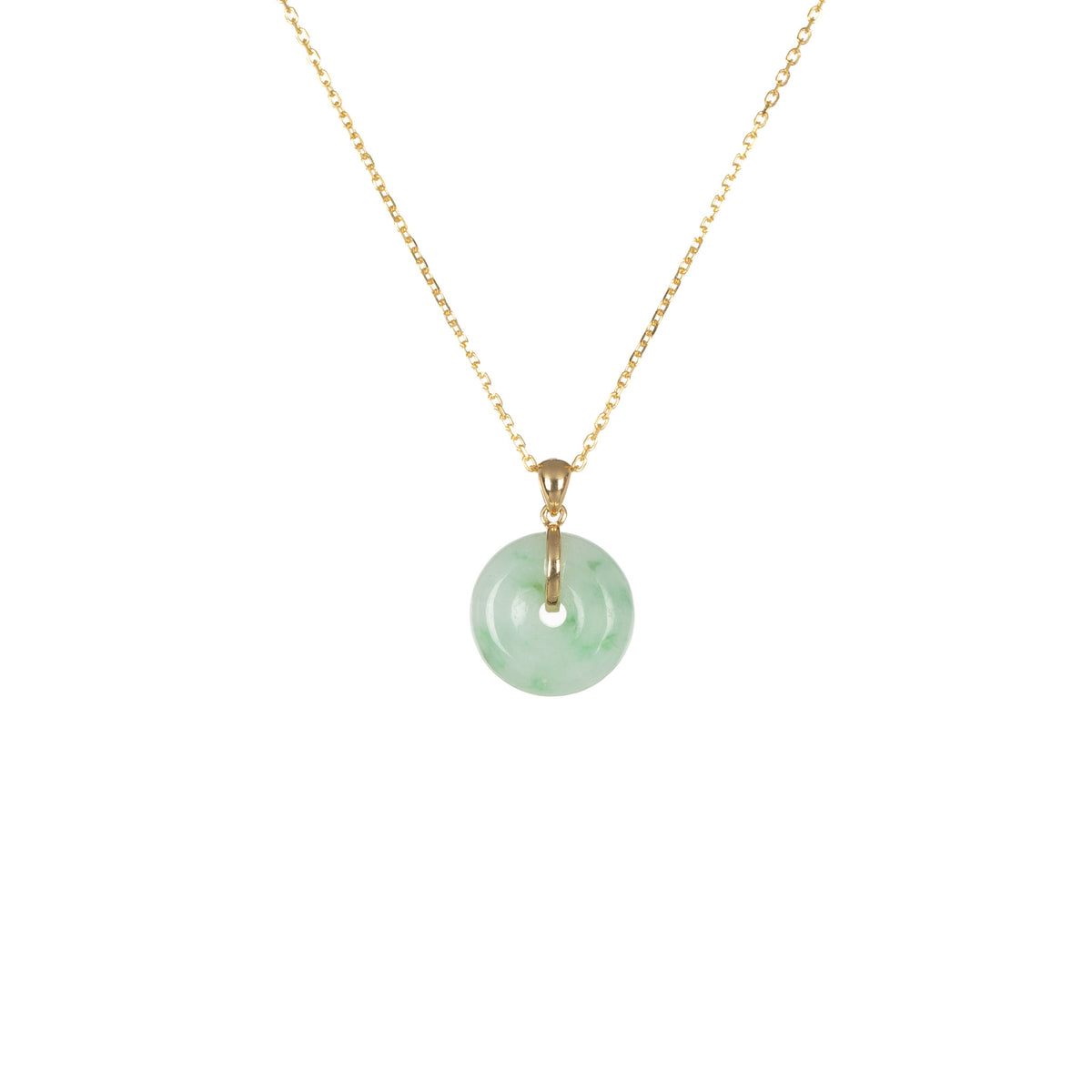 Untreated Pale Green with Light Green Pattern Jade Donut Necklace - Kandy Donut