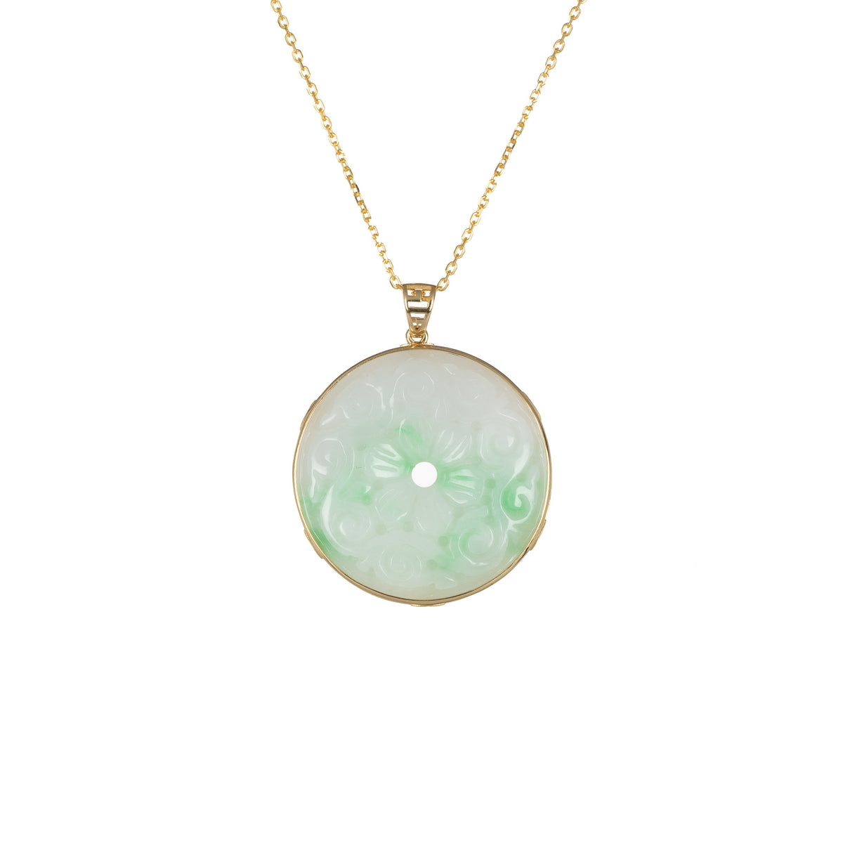 White with Apple Green Jade Disc Pendant