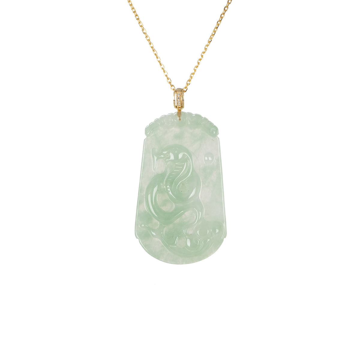 Tranquiliti Chinese Zodiac Animal Jade Pendant with 18ct Gold and Diamonds - Snake