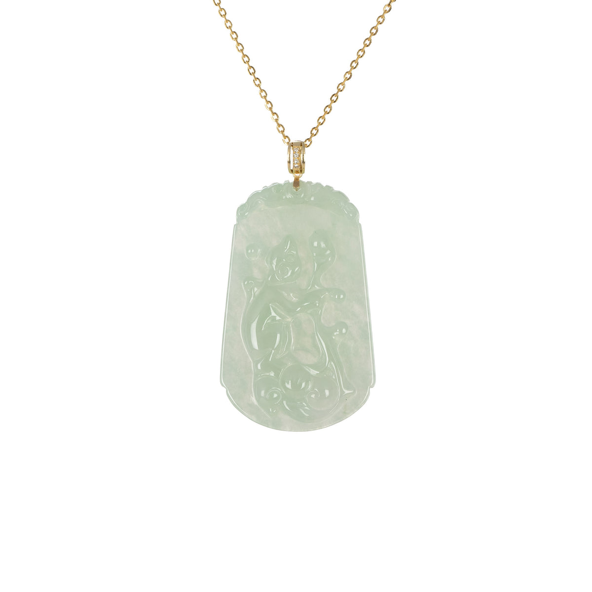 Tranquiliti Chinese Zodiac Animal Jade Pendant with 18ct Gold and Diamonds - Monkey