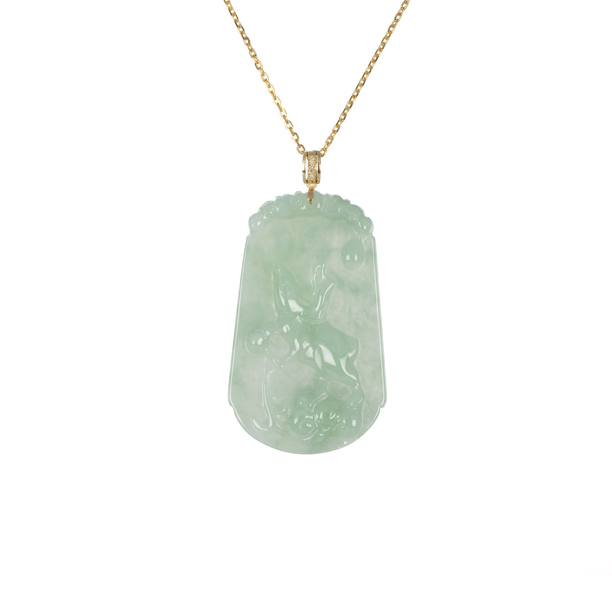 Tranquiliti Chinese Zodiac Animal Jade Pendant with 18ct Gold and Diamonds - Rabbit