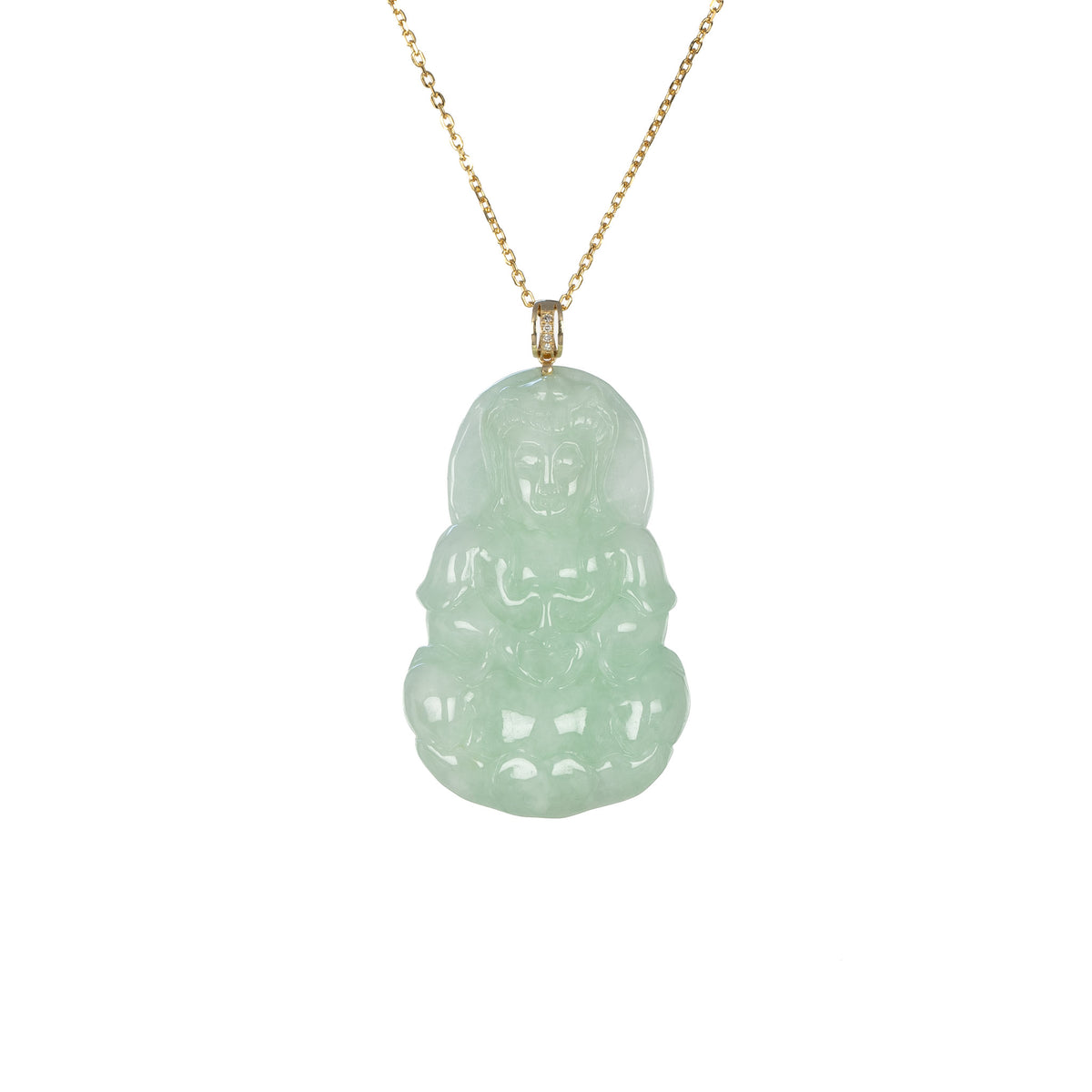 Ideali GuanYin Jadeite Jade 18K Gold Necklace