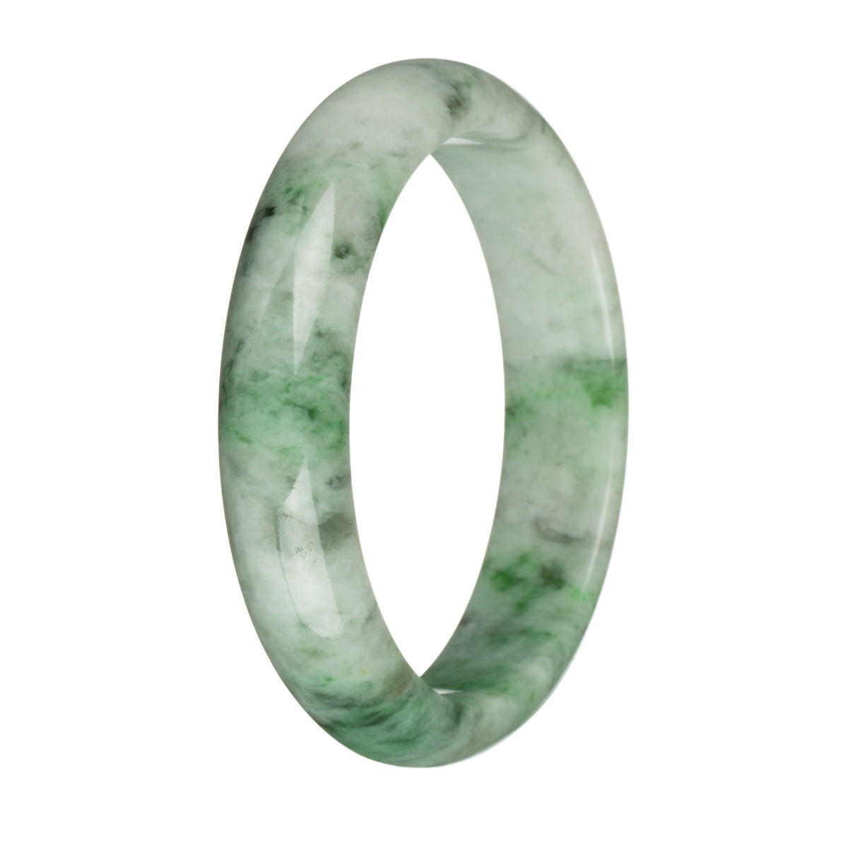 62.6mm Greyish White with Apple Green and Dark Green Patterns Jade Bangle Bracelet