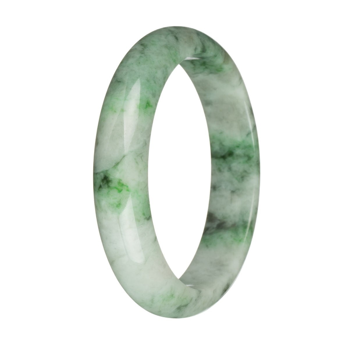 62.6mm Greyish White with Apple Green and Dark Green Patterns Jade Bangle Bracelet