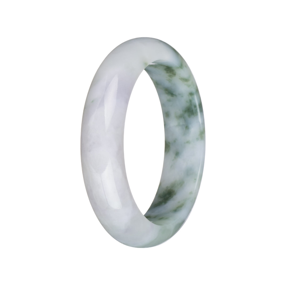 54mm White and Pale Lavender with Green Patterns Jade Bangle Bracelet