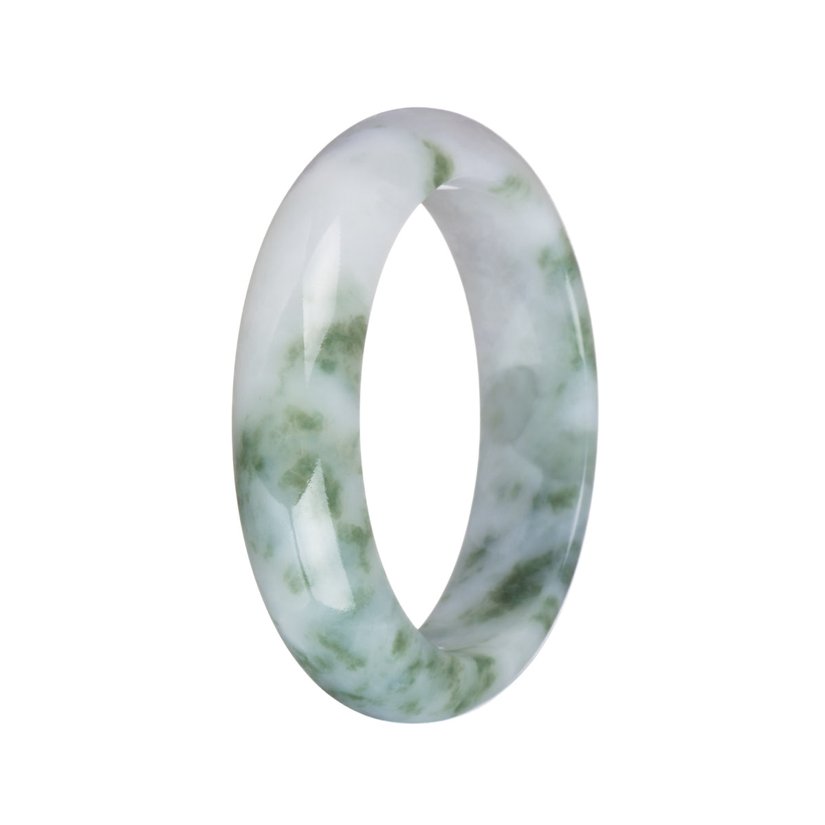 54mm White and Pale Lavender with Green Patterns Jade Bangle Bracelet