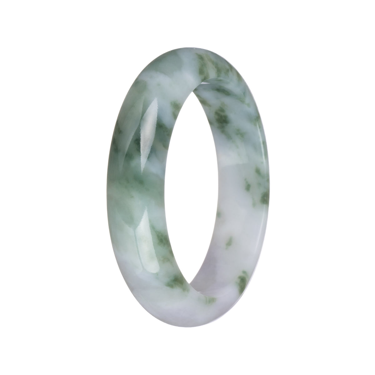 54mm White and Pale Lavender with Green Patterns Jade Bangle Bracelet