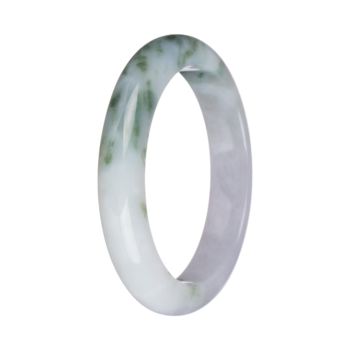 58.4mm White and Pale Lavender with Green Patterns Jade Bangle Bracelet