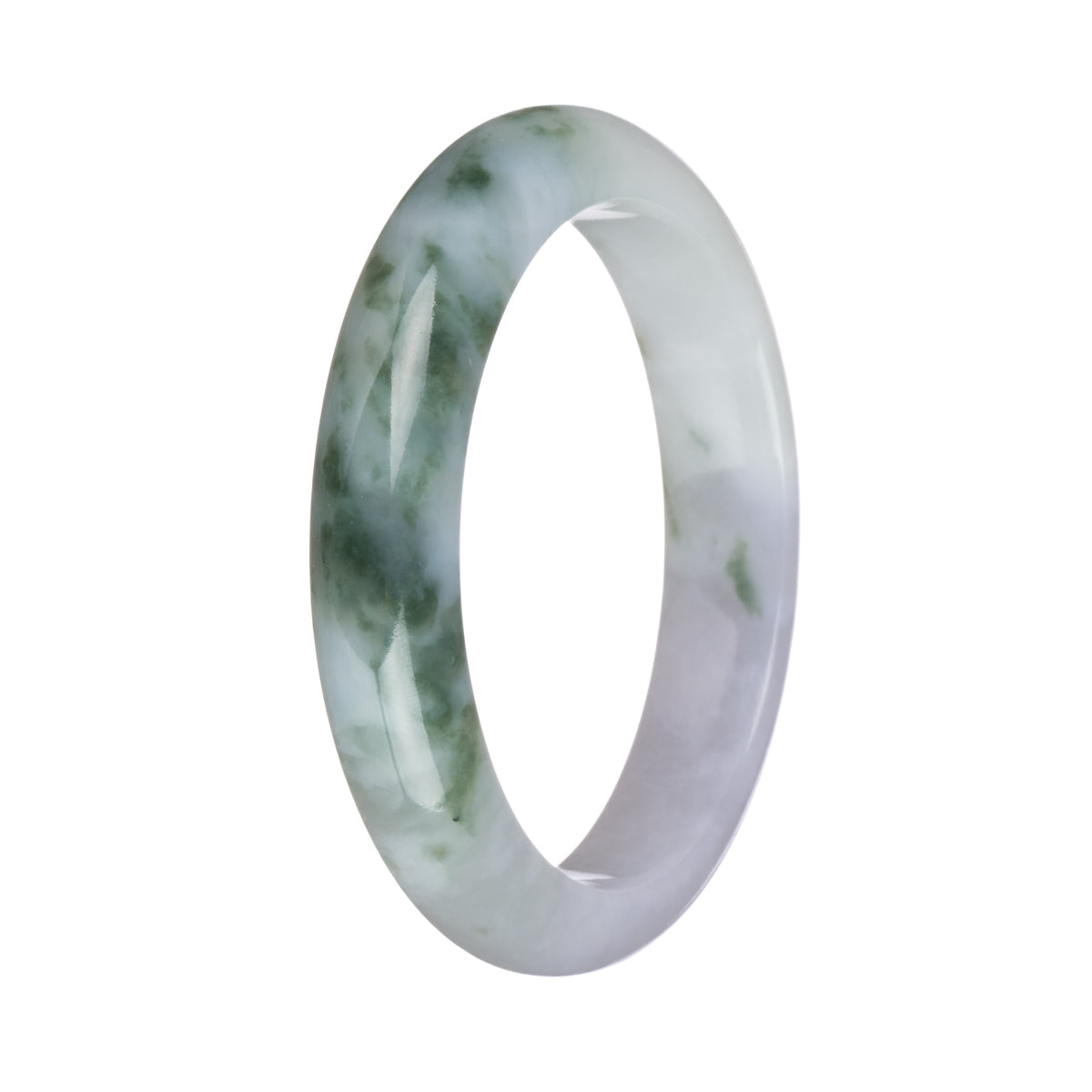 58.4mm White and Pale Lavender with Green Patterns Jade Bangle Bracelet