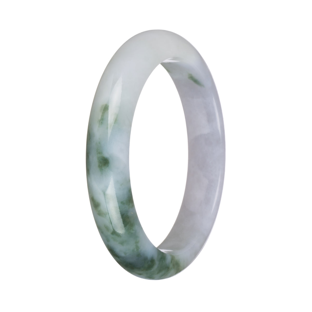 58.4mm White and Pale Lavender with Green Patterns Jade Bangle Bracelet